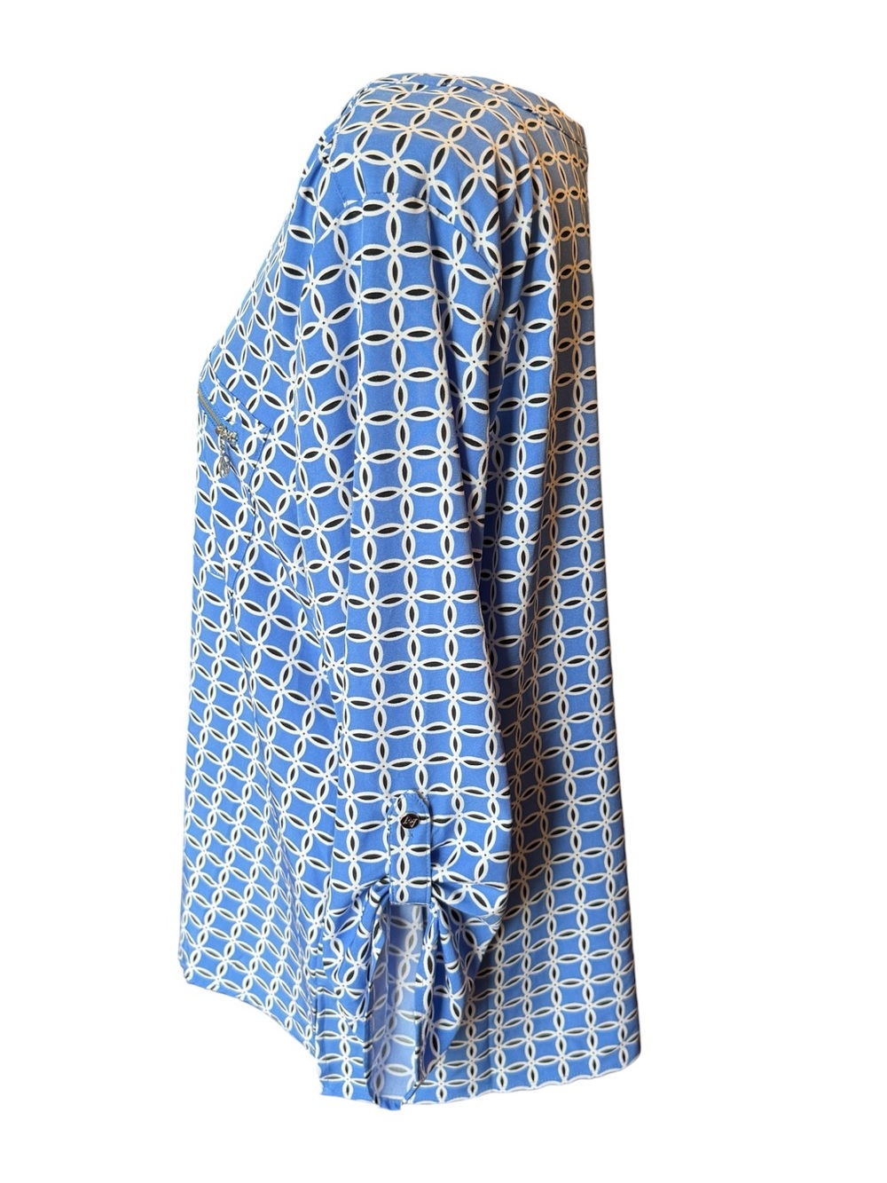 Adrienne Vittadini Blue and White Geometric V-Neck Tunic - Picture 2 of 7